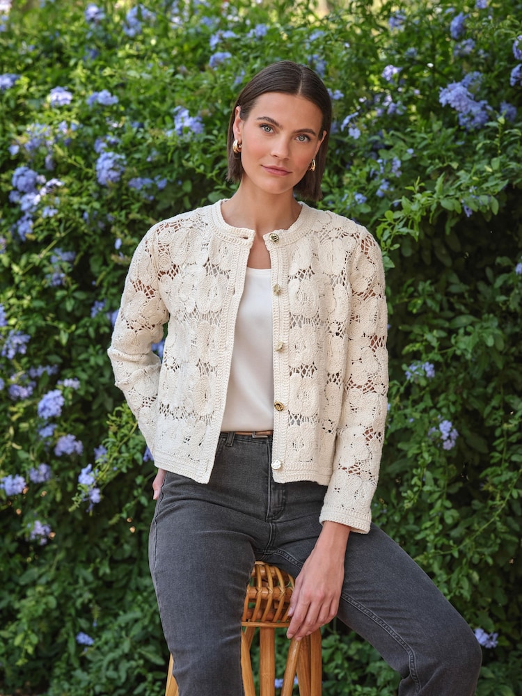 Pure Collection Cream Crochet Cardigan - Image 1 of 4
