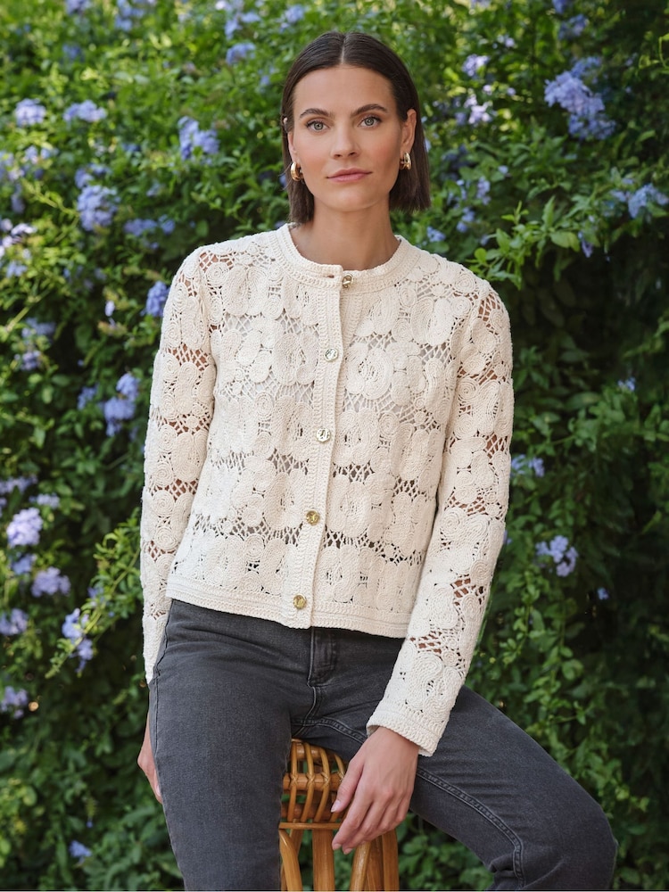 Pure Collection Cream Crochet Cardigan - Image 4 of 4