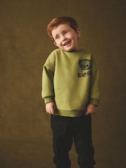 Khaki Green Bear Placement Backprint Crew Neck Sweatshirt (3mths-7yrs) - Image 2 of 6