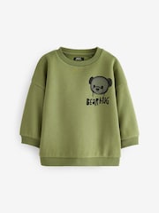Khaki Green Bear Placement Backprint Crew Neck Sweatshirt (3mths-7yrs) - Image 4 of 6