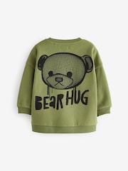 Khaki Green Bear Placement Backprint Crew Neck Sweatshirt (3mths-7yrs) - Image 5 of 6