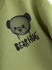 Khaki Green Bear Placement Backprint Crew Neck Sweatshirt (3mths-7yrs) - Image 6 of 6