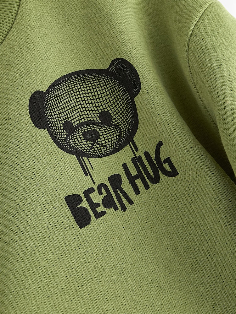 Khaki Green Bear Placement Backprint Crew Neck Sweatshirt (3mths-7yrs) - Image 6 of 6