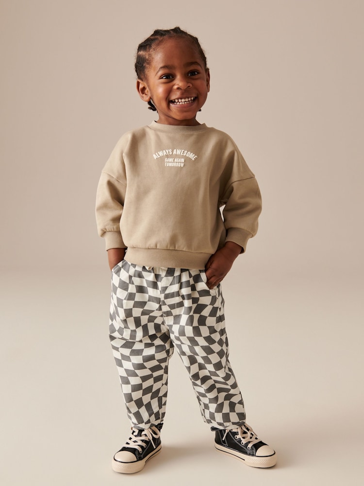 Cement Stone Slogan Crew Neck 100% Cotton Sweatshirt (3mths-7yrs) - Image 1 of 5 Cement Stone Slogan Crew Neck 100% Cotton Sweatshirt (3mths-7yrs) - Image 1 of 5