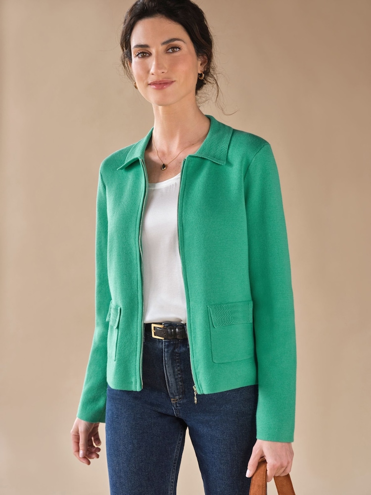 Pure Collection Green Wool Blend Milano Zip Jacket - Image 1 of 3