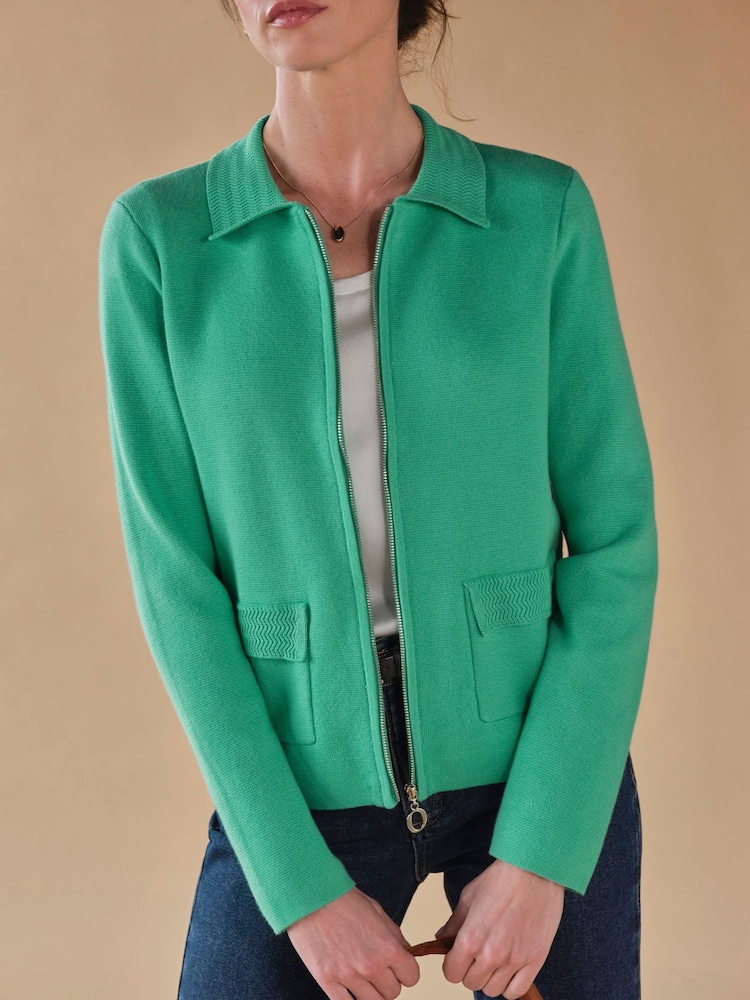 Pure Collection Green Wool Blend Milano Zip Jacket - Image 3 of 3