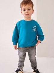 Teal Blue Crew Neck 100% Cotton Sweatshirt (3mths-7yrs) - Image 1 of 6