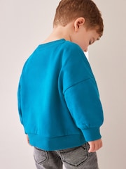 Teal Blue Crew Neck 100% Cotton Sweatshirt (3mths-7yrs) - Image 2 of 6