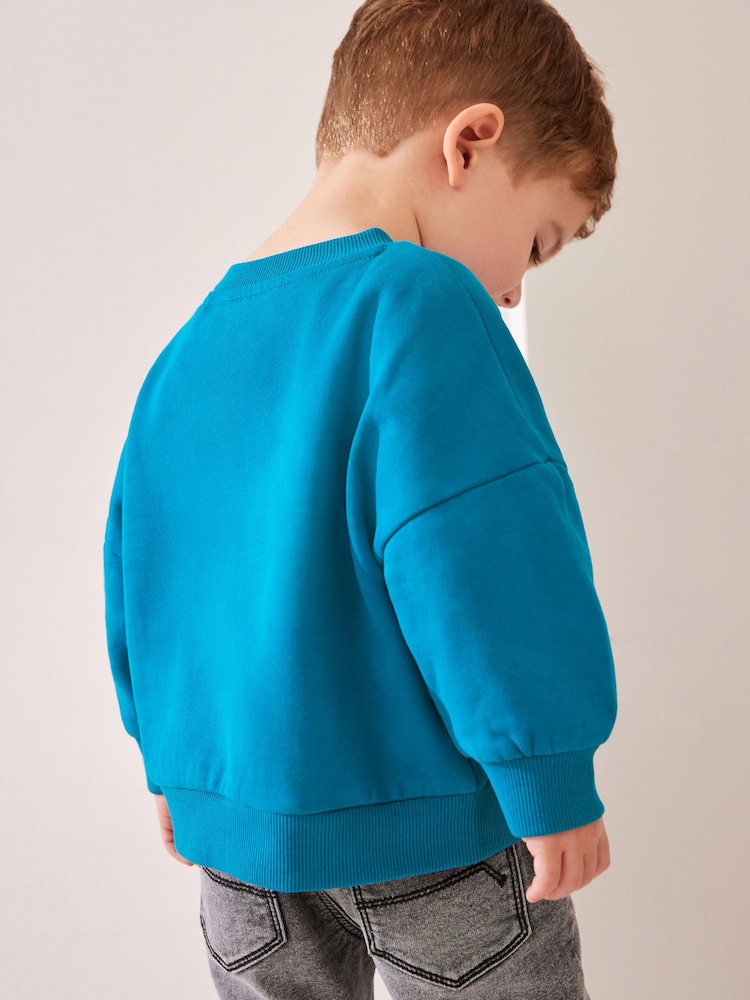 Teal Blue Crew Neck 100% Cotton Sweatshirt (3mths-7yrs) - Image 2 of 6