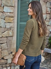 Pure Collection Green Cotton Mesh Boat Neck Jumper - Image 2 of 3