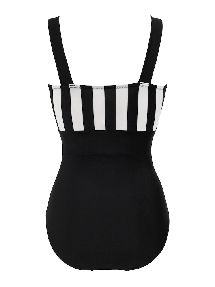 Pour Moi Black/White Palm Springs Colour Block Tummy Control Swimsuit - Image 2 of 5