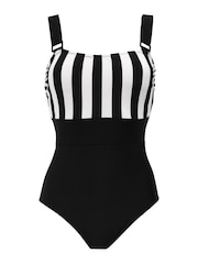 Pour Moi Black/White Palm Springs Colour Block Tummy Control Swimsuit - Image 4 of 5