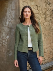 Pure Collection Green Boucle Collerless Jacket - Image 1 of 3