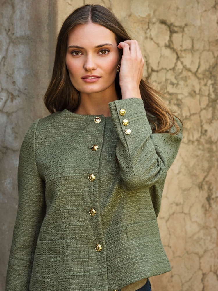 Pure Collection Green Boucle Collerless Jacket - Image 3 of 3