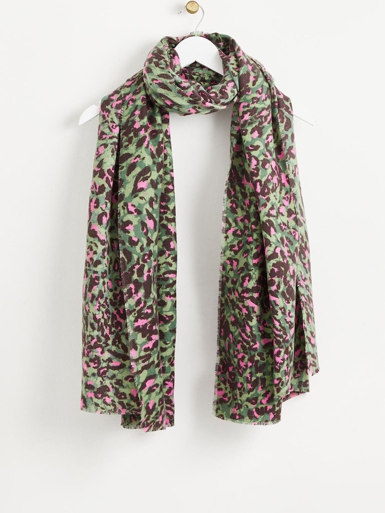 Oliver Bonas Green/Pink Super Soft Pop Animal Print Scarf - Image 1 of 4 Oliver Bonas Green/Pink Super Soft Pop Animal Print Scarf - Image 1 of 4