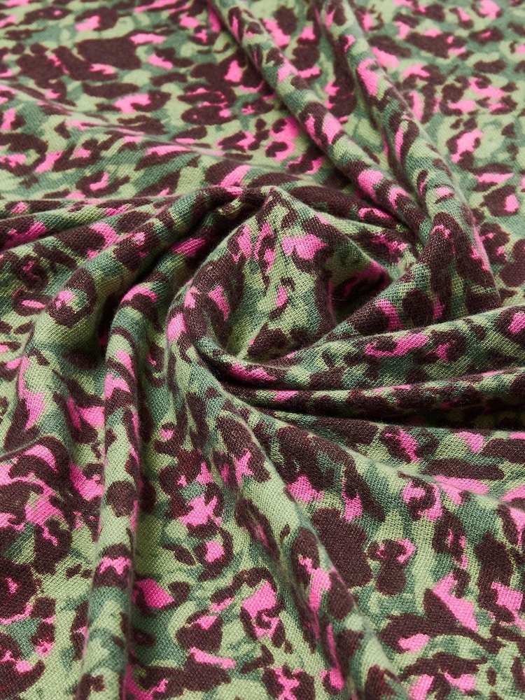 Oliver Bonas Green/Pink Super Soft Pop Animal Print Scarf - Image 4 of 4