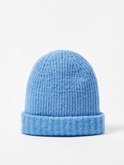 Oliver Bonas Blue Rib Knitted Beanie Hat - Image 2 of 3