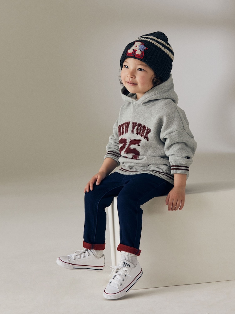 Grey/Burgandy Varsity Jersey Hoodie (3mths-7yrs) - Image 2 of 7