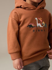 Rust Brown Dinosaur Embroidered Placement Hoodie (3mths-7yrs) - Image 3 of 7