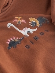 Rust Brown Dinosaur Embroidered Placement Hoodie (3mths-7yrs) - Image 7 of 7