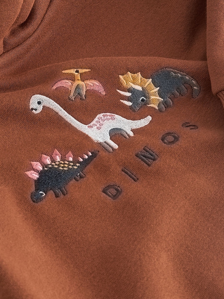 Rust Brown Dinosaur Embroidered Placement Hoodie (3mths-7yrs) - Image 7 of 7 Rust Brown Dinosaur Embroidered Placement Hoodie (3mths-7yrs) - Image 7 of 7
