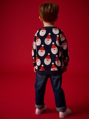 Navy Blue Santa All Over Print Christmas Crew Neck 100% Cotton Sweatshirt (3mths-7yrs) - Image 3 of 8