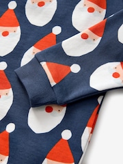 Navy Blue Santa All Over Print Christmas Crew Neck 100% Cotton Sweatshirt (3mths-7yrs) - Image 7 of 8