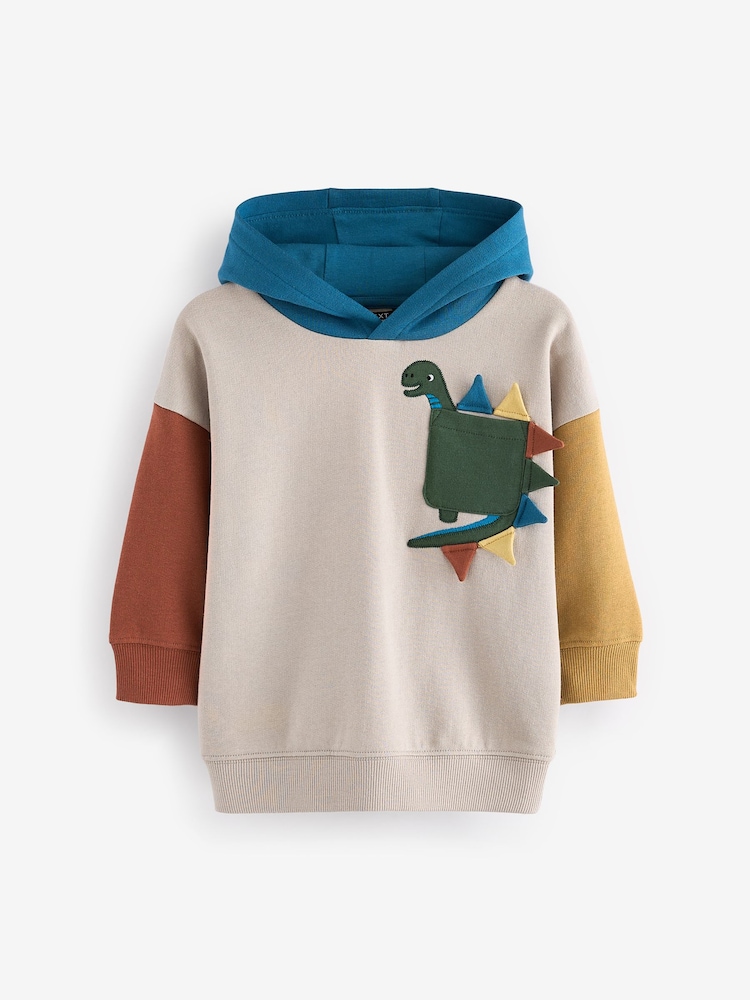 Stone/Green/Blue Dinosaur Colourblock Character 100% Cotton Hoodie (3mths-7yrs) - Image 1 of 3