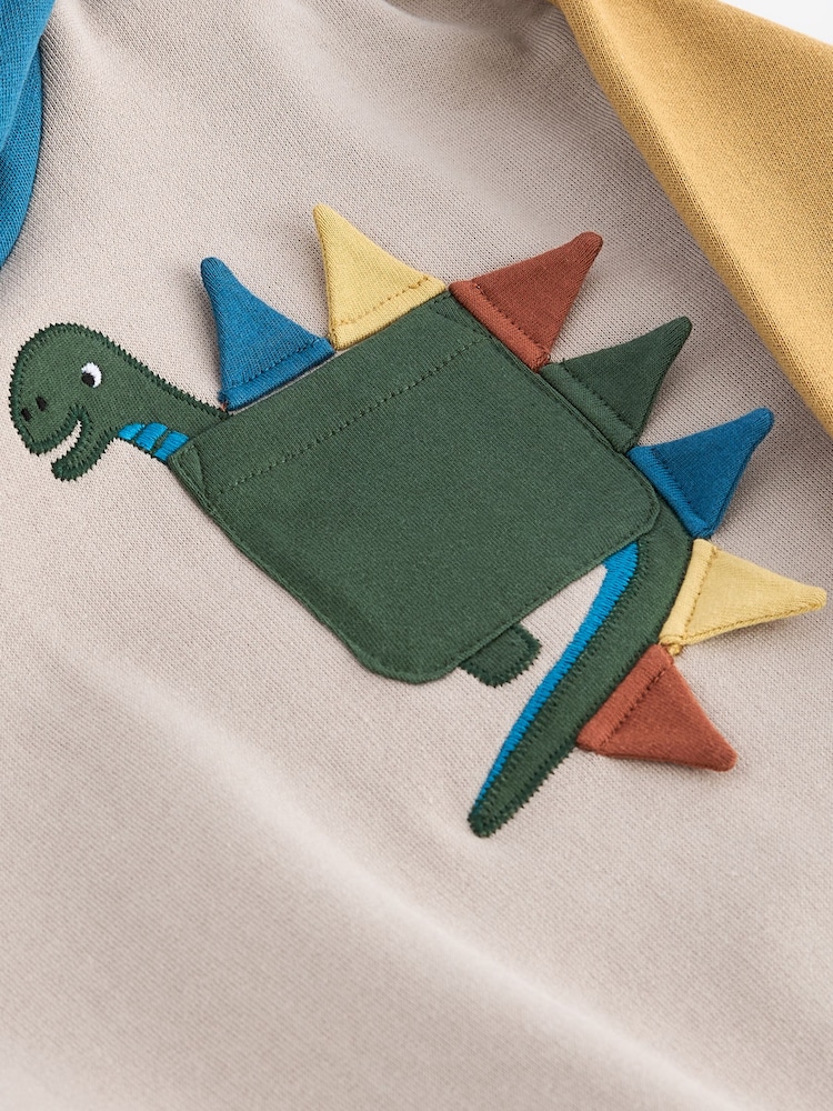 Stone/Green/Blue Dinosaur Colourblock Character 100% Cotton Hoodie (3mths-7yrs) - Image 3 of 3