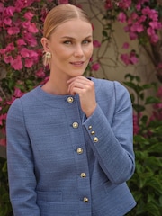 Pure Collection Blue Boucle Collerless Jacket - Image 3 of 3