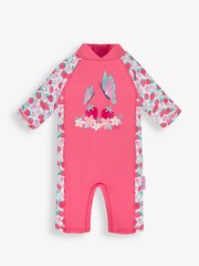 JoJo Maman Bébé Pink 1-Piece Butterfly UPF 50 Sun Protection Suit - Image 1 of 2