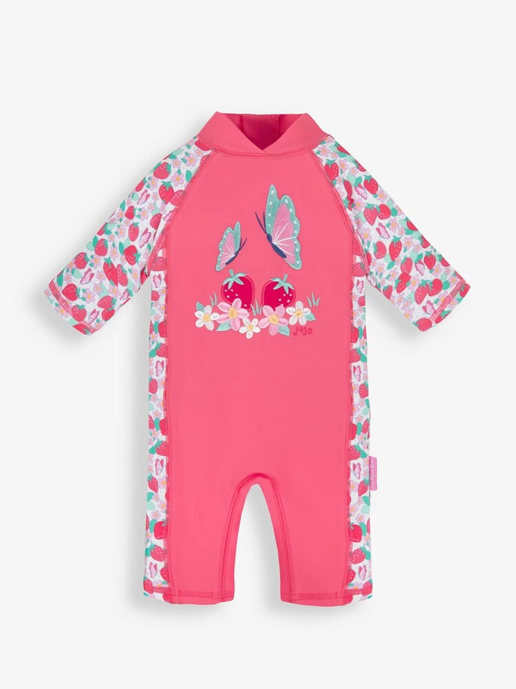 JoJo Maman Bébé Pink 1-Piece Butterfly UPF 50 Sun Protection Suit - Image 1 of 2