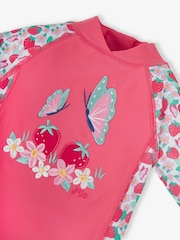 JoJo Maman Bébé Pink 1-Piece Butterfly UPF 50 Sun Protection Suit - Image 2 of 2