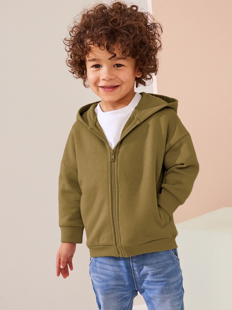 Olive Green Zip Through Hoodie (3mths-7yrs) - Image 1 of 6