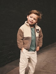 Brown Colourblock Fleece Zip Through Jacket (3mths-7yrs) - Image 2 of 8