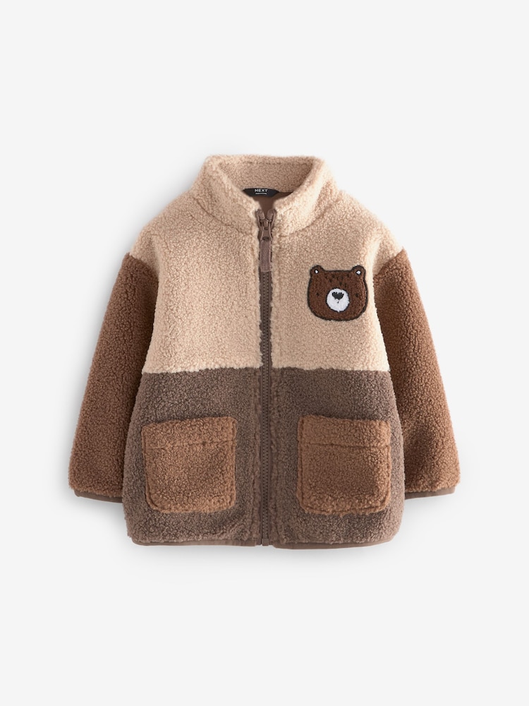 Buy Brown Colourblock Fleece Zip Through Jacket (3mths-7yrs) from