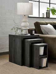 Black Bronx Oak Effect Rectangle Set of 3 Nest of Tables - Image 1 of 8