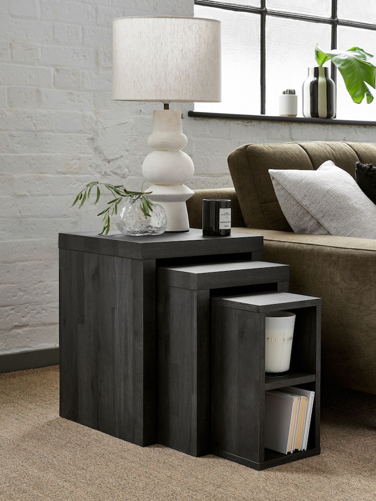 Black Bronx Oak Effect Rectangle Set of 3 Nest of Tables - Image 1 of 8