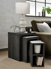 Black Bronx Oak Effect Rectangle Set of 3 Nest of Tables - Image 2 of 8