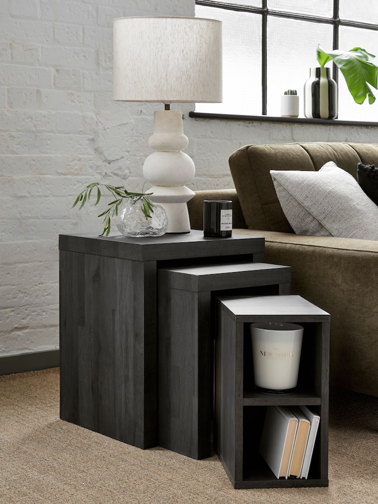 Black Bronx Oak Effect Rectangle Set of 3 Nest of Tables - Image 2 of 8