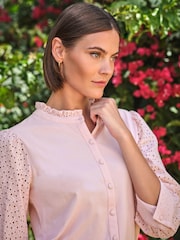 Pure Collection Pink Broderie Sleeve Jersey Shirt - Image 3 of 3