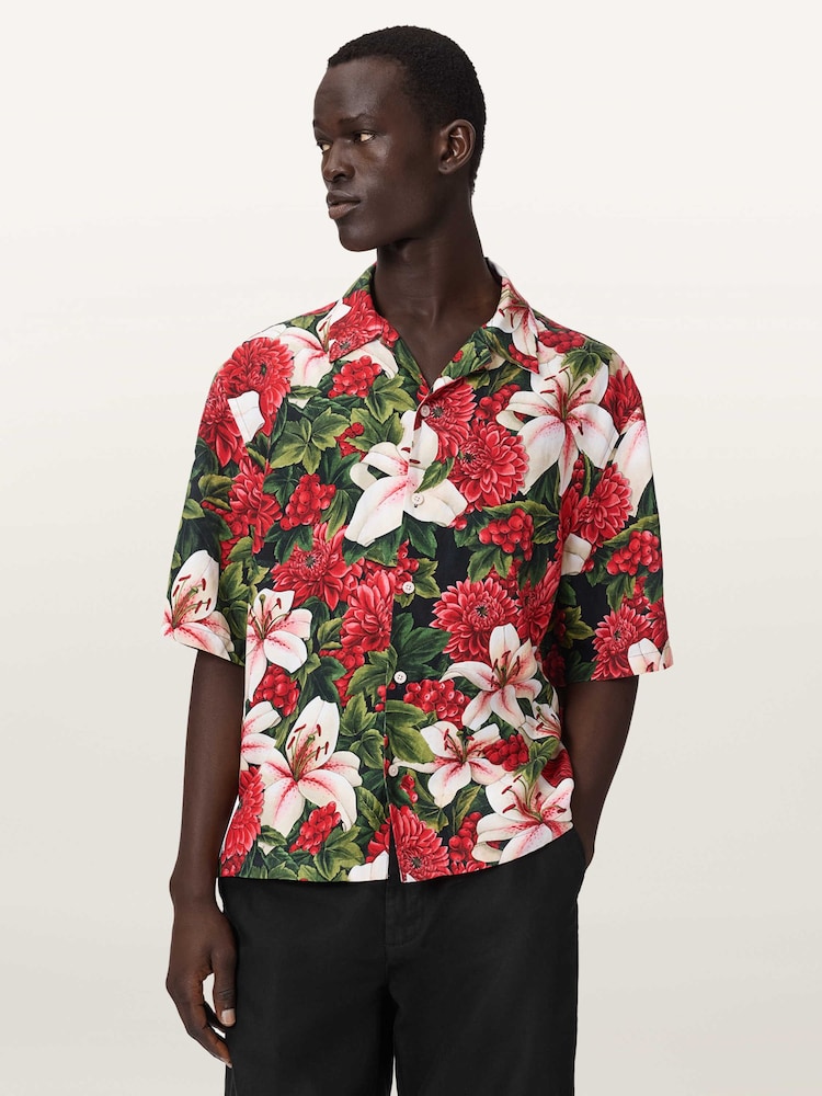 AllSaints Red Hokkaido Short Sleeve Shirt - Image 1 of 6
