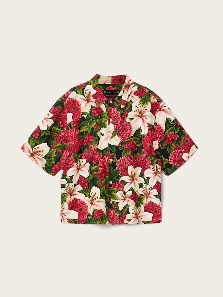 AllSaints Red Hokkaido Short Sleeve Shirt - Image 6 of 6