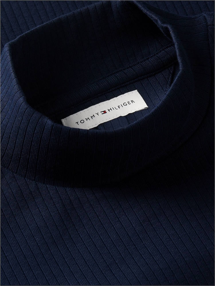 Tommy Hilfiger Blue Essential Ribbed Mock Neck Skater Dress - Image 6 of 6 Tommy Hilfiger Blue Essential Ribbed Mock Neck Skater Dress - Image 6 of 6
