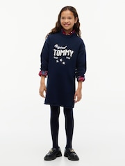 Tommy Hilfiger Blue Intarsia Logo Relaxed Jumper Dress - Image 1 of 4