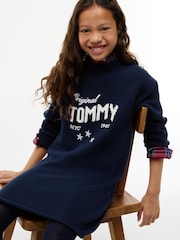 Tommy Hilfiger Blue Intarsia Logo Relaxed Jumper Dress - Image 4 of 4