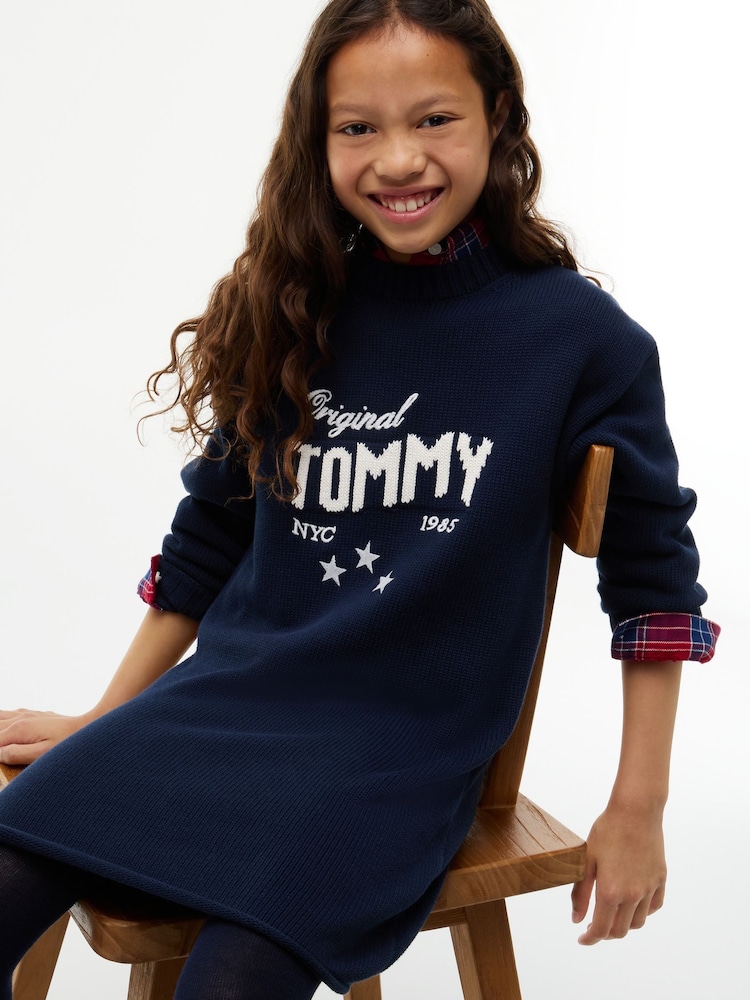 Tommy Hilfiger Blue Intarsia Logo Relaxed Jumper Dress - Image 4 of 4 Tommy Hilfiger Blue Intarsia Logo Relaxed Jumper Dress - Image 4 of 4