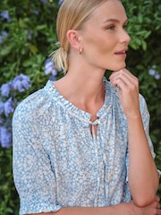Pure Collection Blue Short Sleeve Frill Jersey Blouse - Image 3 of 3