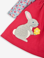 JoJo Maman Bébé Rose Pink Bunny Girls' 2-Piece Appliqué Pinafore Dress & Top Set - Image 6 of 6