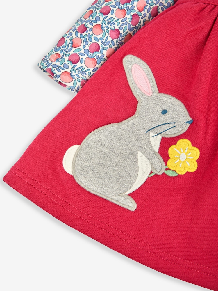 JoJo Maman Bébé Rose Pink Bunny Girls' 2-Piece Appliqué Pinafore Dress & Top Set - Image 6 of 6